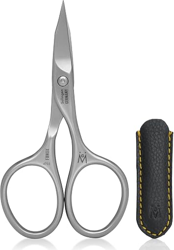GERMANIKURE Nail and Cuticle Scissors - FINOX Stainless Steel Professional nail scissors for nail tips - nail scissors curved Manicure Tools in Leather Case - Ethically Made in Solingen Germany - 4702