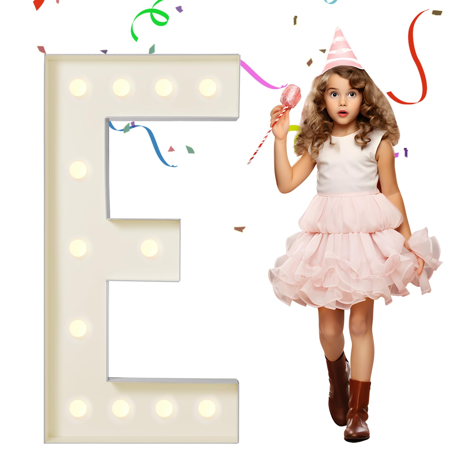 eufony Marquee Letters 4 Feet Tall, 4 FT Marquee Light Up Letters, Giant Light Up Letters 4FT for Birthday Party Baby Shower Gender Reveal Graduation Decorations, Letter E with LED Lights DIY Kit