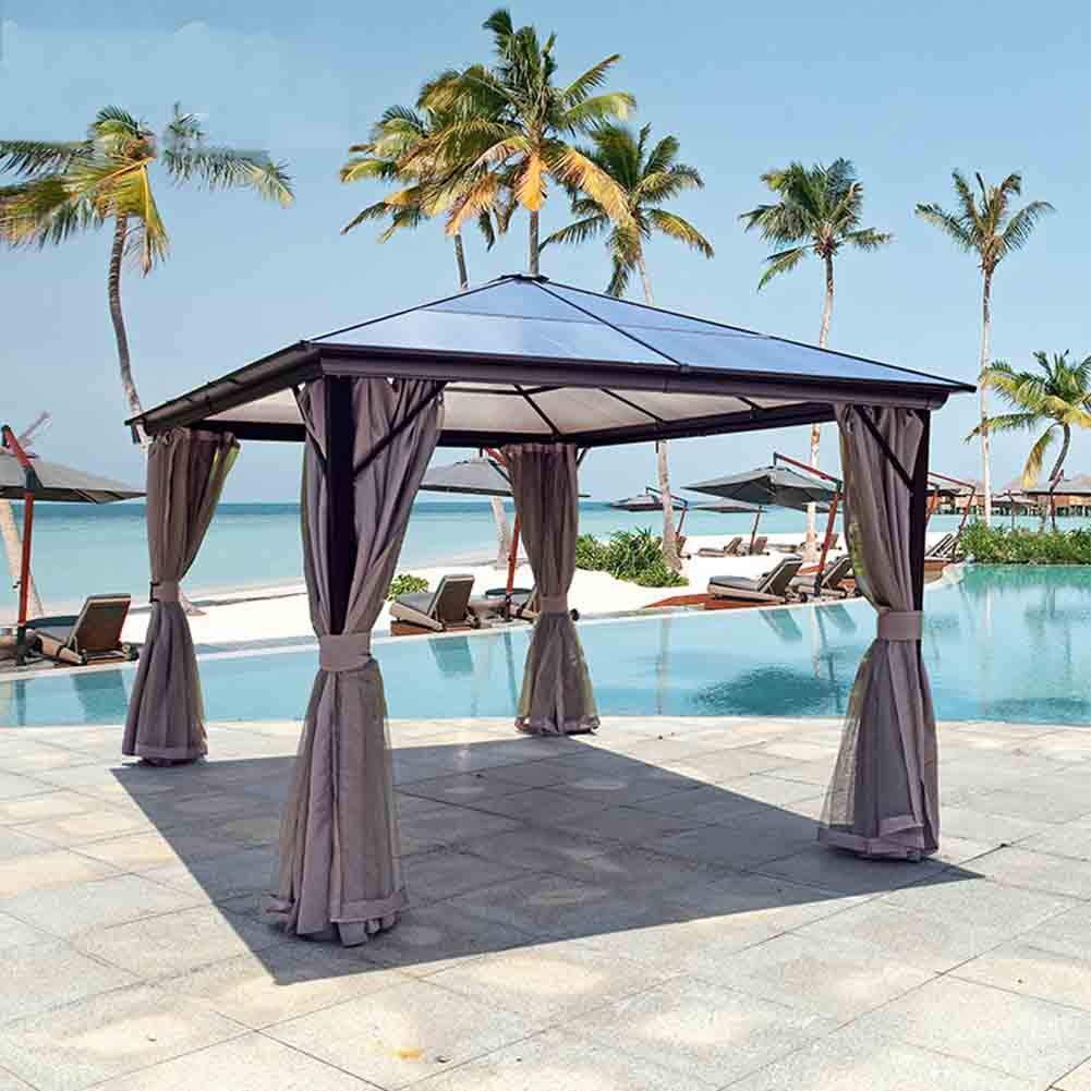 Patio Gazebo, Garden PC Board Aluminium Hardtop Gazebo Outdoor Party Wedding Garden Tent Shelter with Nets 3 x 3(m)