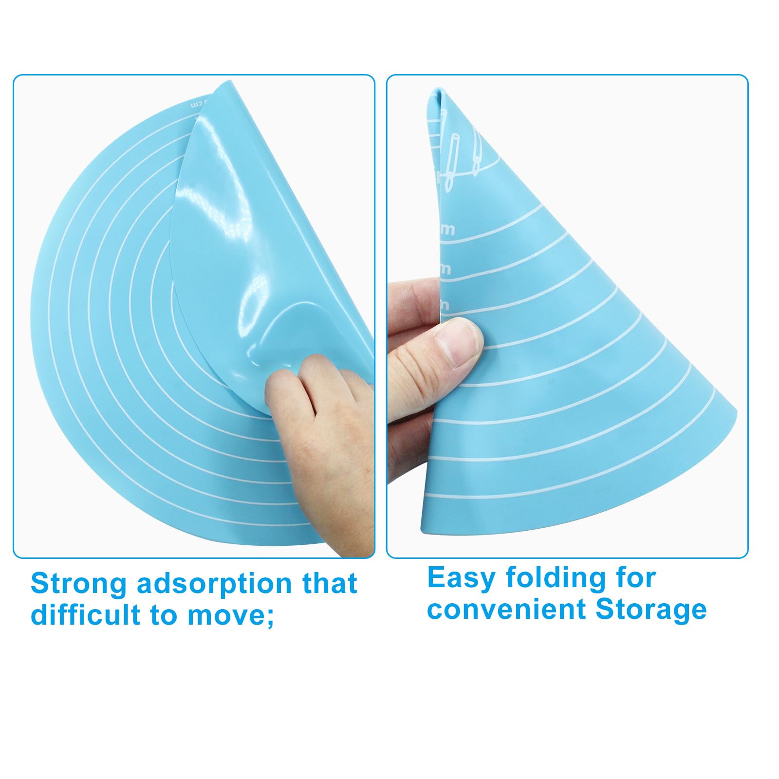Hitefu 12 Inch Round Silicone Cake Mat, Silicone Baking Mat with Measurement for Cake Turntable & Rolling Dough (Blue)