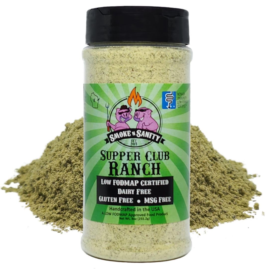 Smoke n Sanity Supper Club Ranch Seasoning- Monash Certified Low FODMAP - Gluten Free - Certified Kosher - Dairy Free for Low FODMAP Foods (9 oz Shaker)