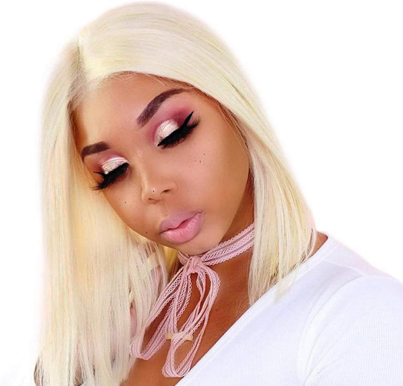 Platinum Blonde Wig 13×6 Deep Part Bob Lace Front Wigs 14’’ Natural Hair Hairline Silky Straight Wigs for Women #613 Synthetic Hair Repalcement Wig