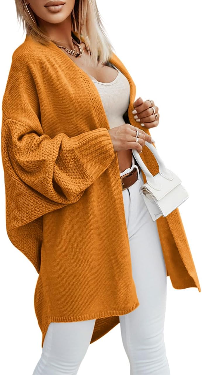 Miladusa Oversized Cardigans for Women Fall 2025 Trendy Open Front Batwing Sleeve Long Cardigan Sweaters - Image 2