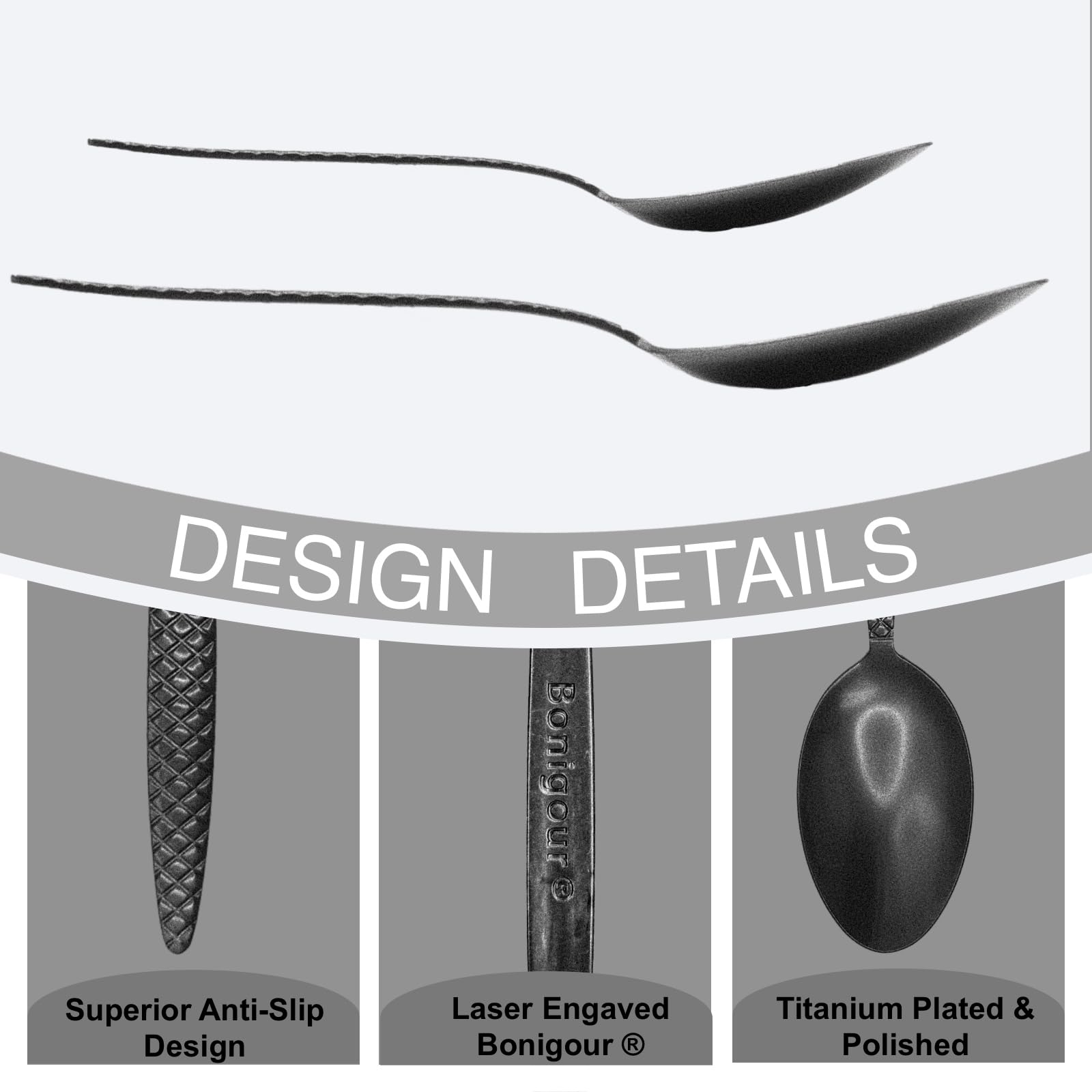 Kunz Stytle Spoons - Juego de cucharas de chef profesionales para untar, chapar, quenelle, servir, salsas, juego de cucharas de inspiración vintage de 8 y 9 pulgadas, herramientas de chapado