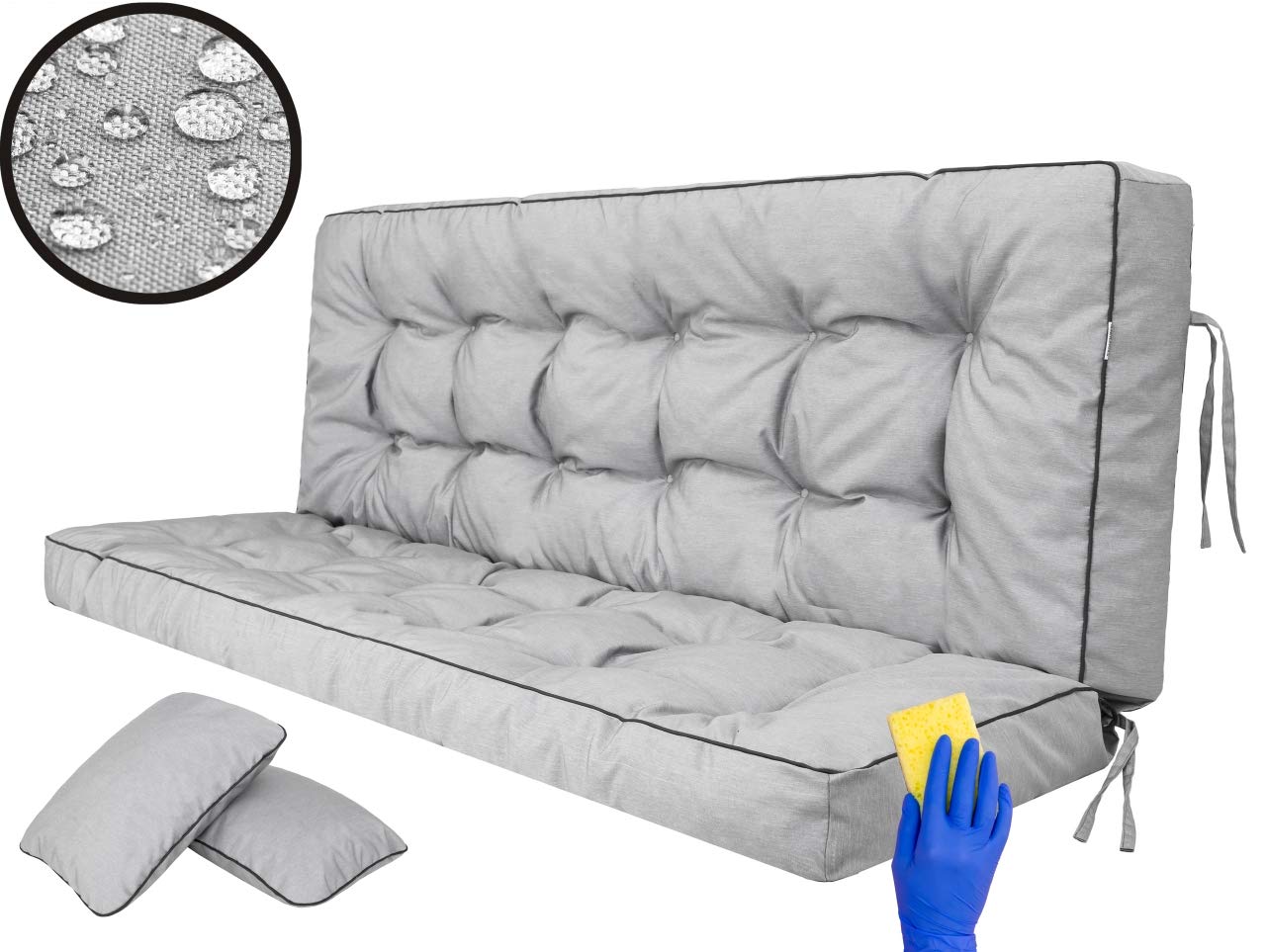 Sitzkissen Bankkissen Bankauflage für Gartenbank Schaukelkissen Bodenkissen Kissen für Hollywoodschaukel Outdoor und Indoor -180 cm - Hellgrau