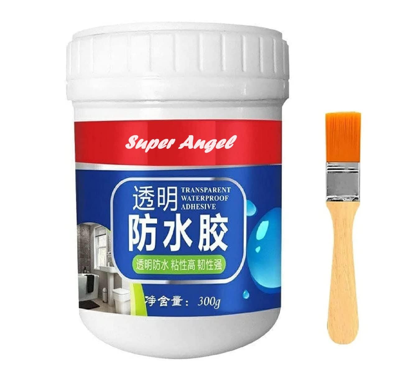SUPER ANGEL Crack Seal Glue 300gm with Brush Transparent Waterproof Glue for Roof Leakage Crack Seal Agent Roof Water Leakage Solution Water Proof Glue, also Waterproofing of Pipe, Wall, Tiles