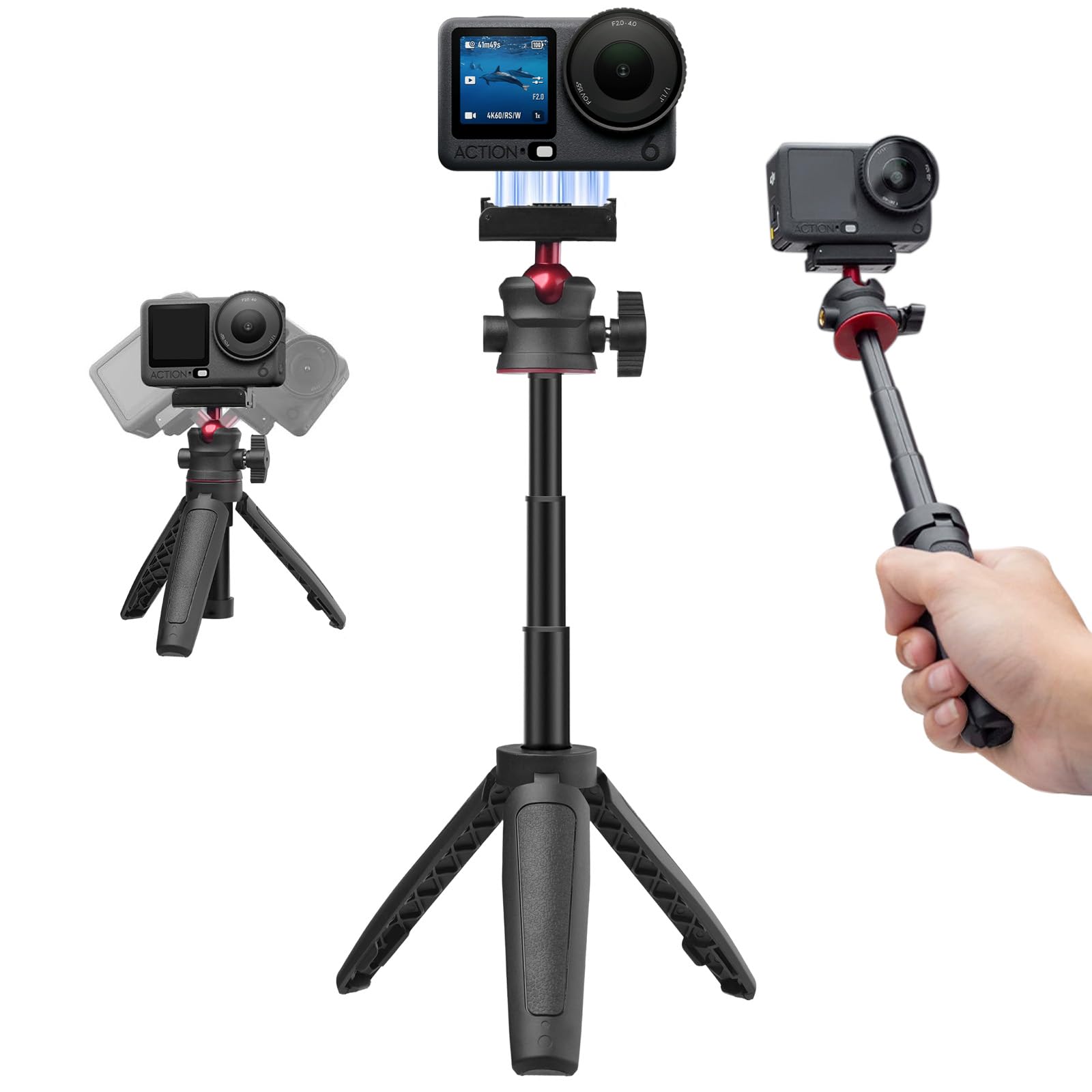Trípode de palo selfie para DJI Osmo Nano/Action 6, 27,5 cm extensible selfie monopod, cierre rápido magnético, palo selfie con cabeza de bola de 360°, soporte de vlogging/accesorios