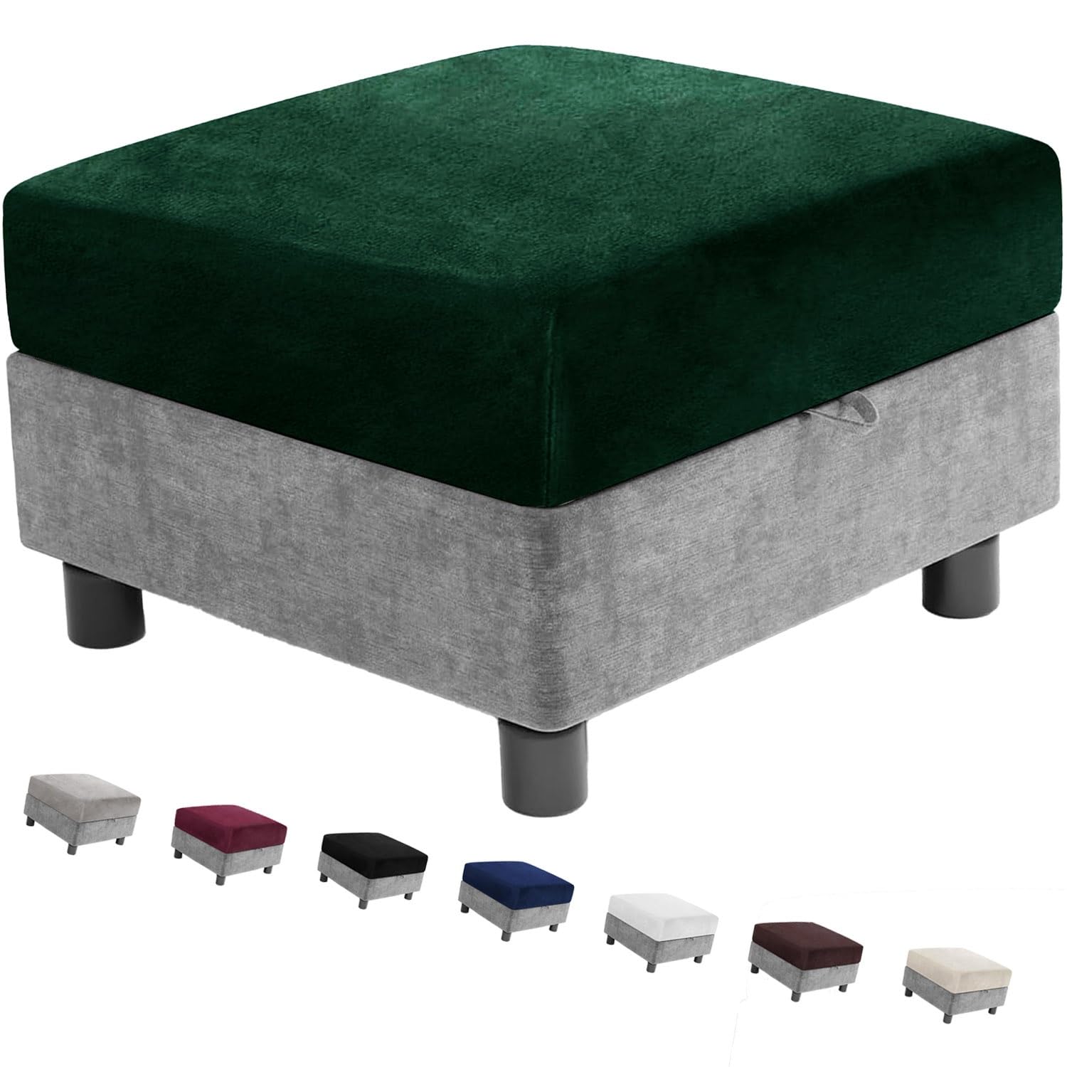 Square Velvet Ottoman Slipcover,Stretch Elastic Washable Foot Stool Cover