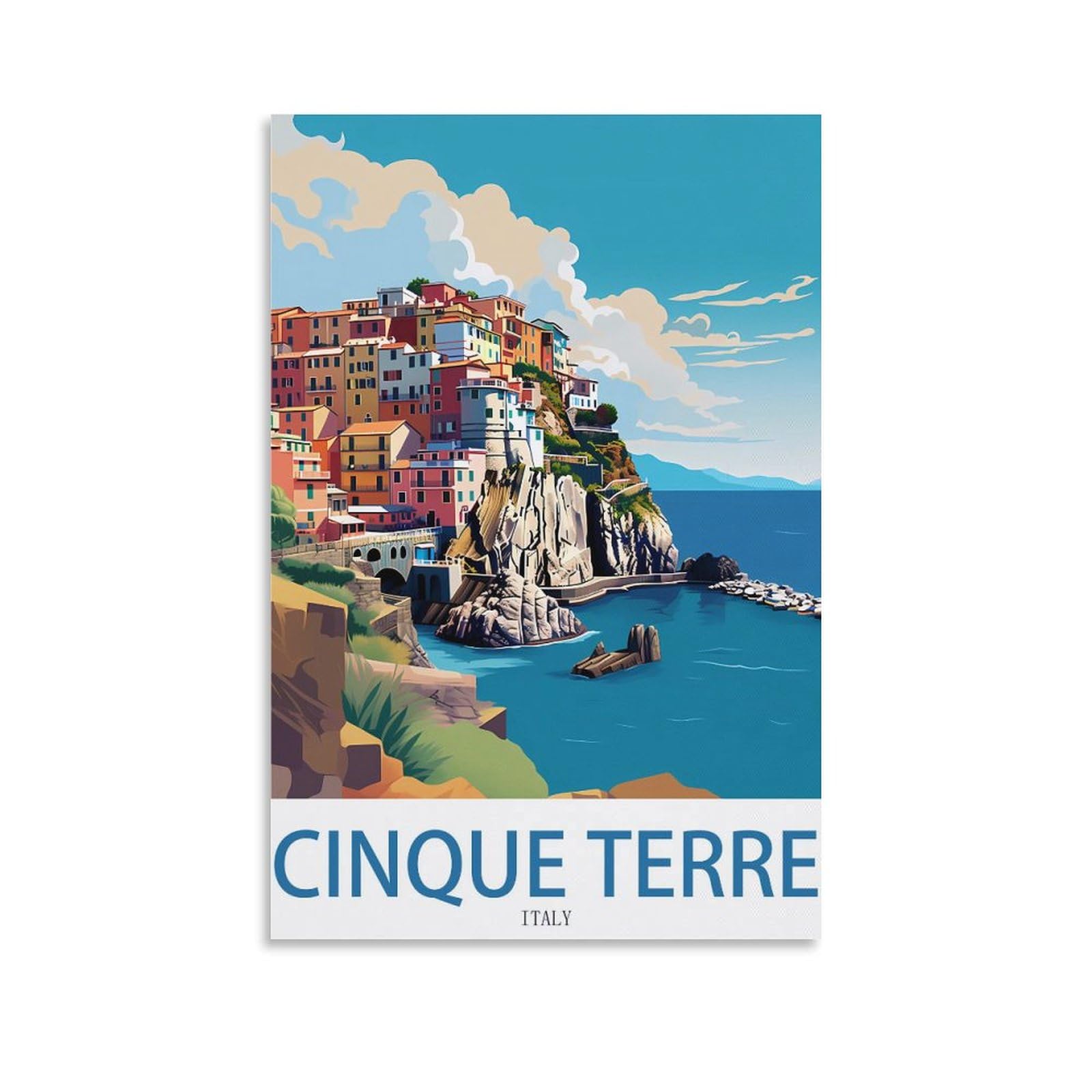 Lnmnjesg Unframe-Style Cinque Terre Italy Vintage Travel Poster Village 08X12inch(20X30cm) Canvas Painting Wall Art, Wall Decor Pictures Prints For Living Room Bedroom