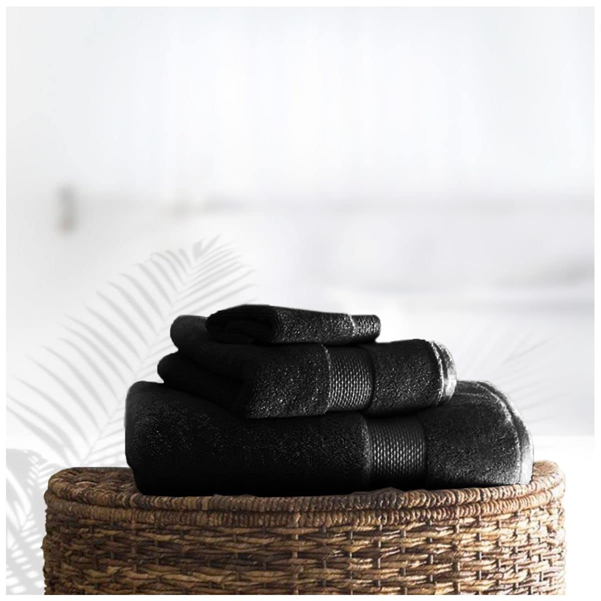 GC GAVENO CAVAILIA 700 GSM 2pk Cotton Bath Towel Sets Extra Large, Super Absorbent Large Striped Bath Towels for Bathroom, 70X125 Cm, Black