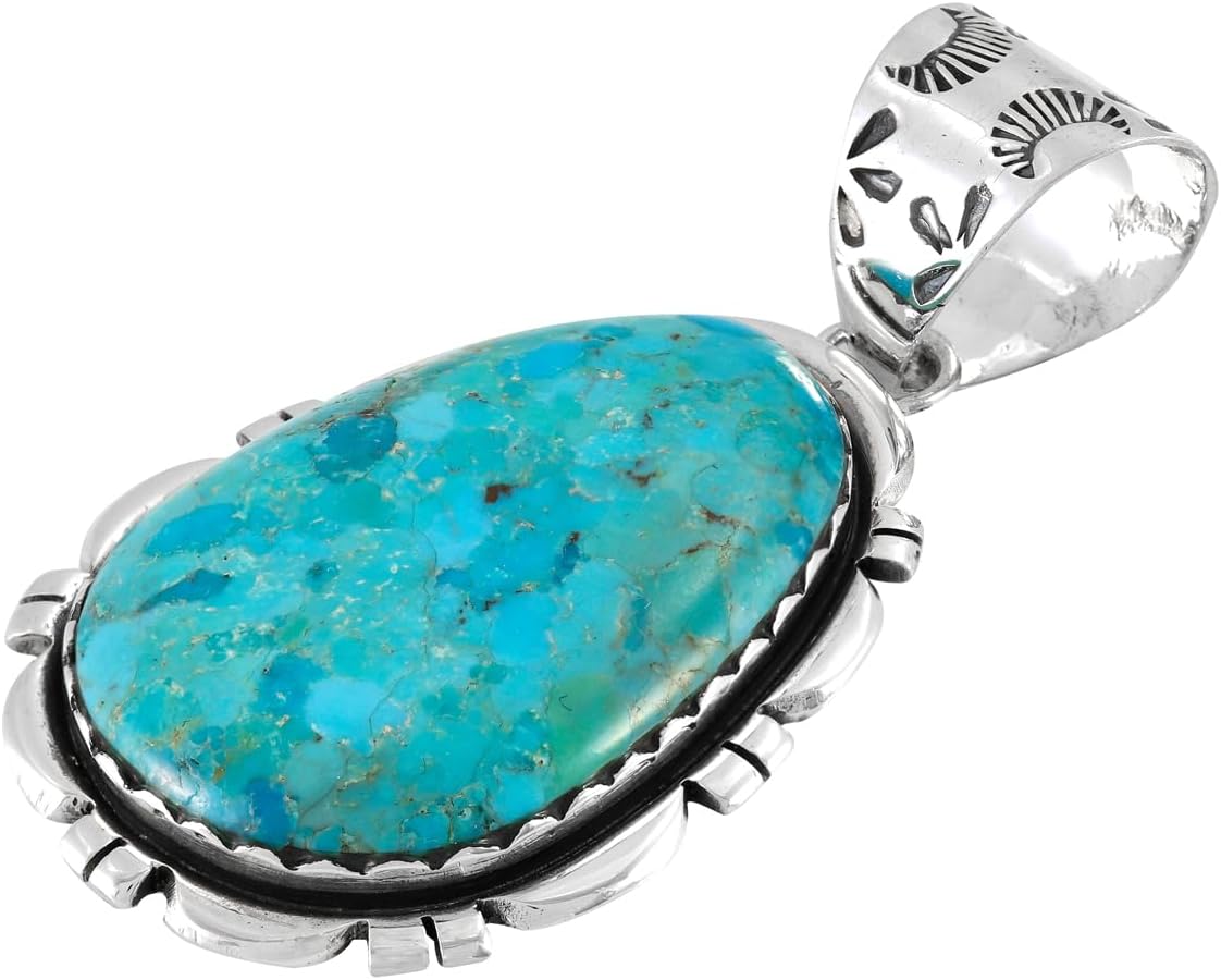 Turquoise Pendant Necklace Sterling Silver 925 (Sterling Silver Pendant with 20" Stainless Chain) - Image 2