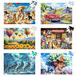 6 stuks 36 grote stukjes puzzel voor senioren – dementie puzzels voor oudere volwassenen, wolf hond truck eenvoudige puzzel Alzheimer geheugen cognitief spel cadeau voor patiënten in verpleeghuis met