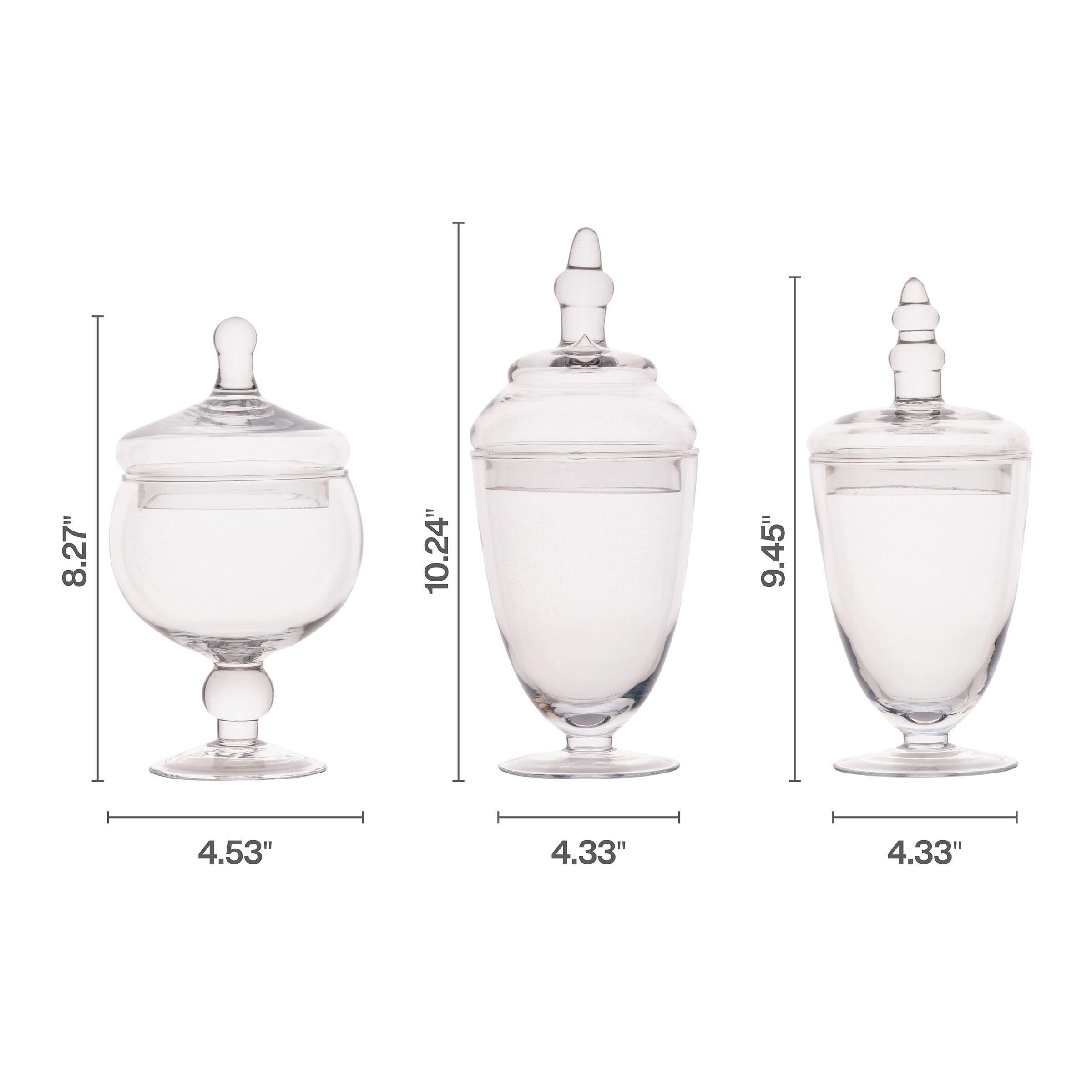 Elements Glass Apothecary Jars, Set Of 3, Clear, Wedding Decor, Candy Buffet, Bathroom Storage, Table Centerpiece