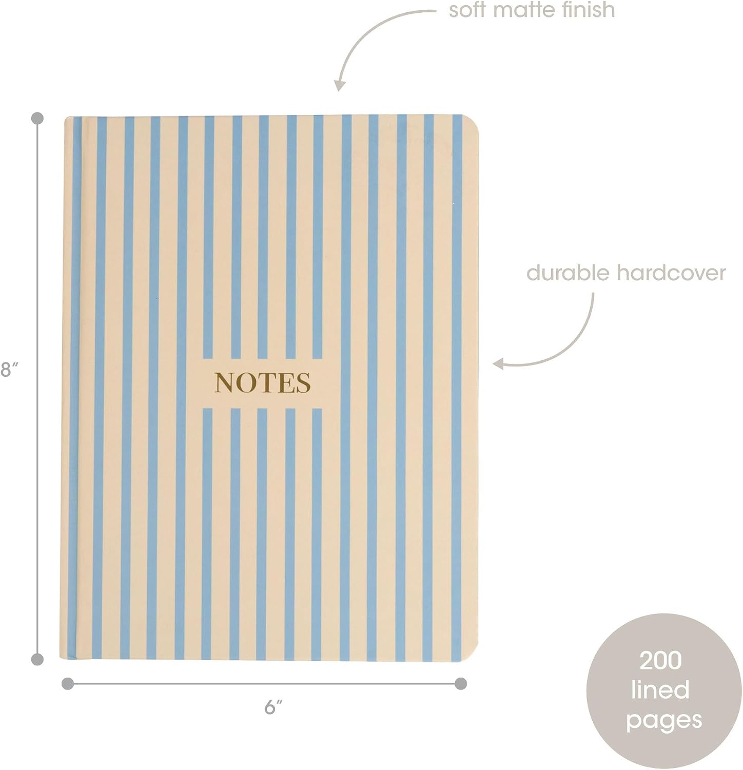 Pearhead Hardcover Journal Notebook 6x8 – Cream & Blue Stripe College-Ruled Writing Journal, 200 Lined Pages for Work, School & Journaling image 2