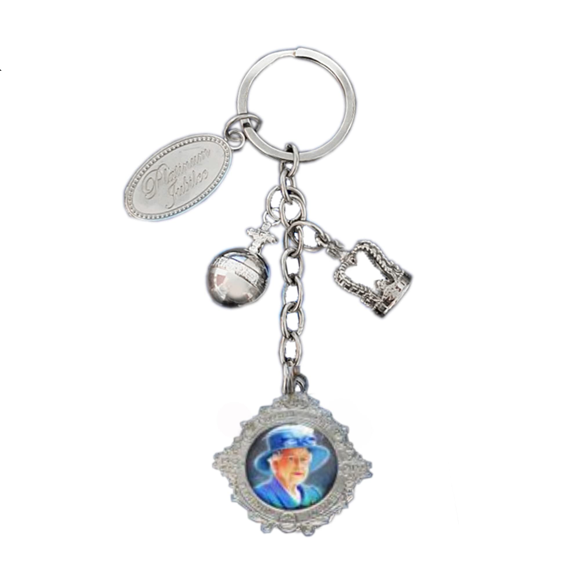 Elgate Silver, Blue, White Queen Elizabeth Platinum Jubilee Charm Keyring Commemorative Memorabilia Souvenirs Car Key Chain (By Lilaj)