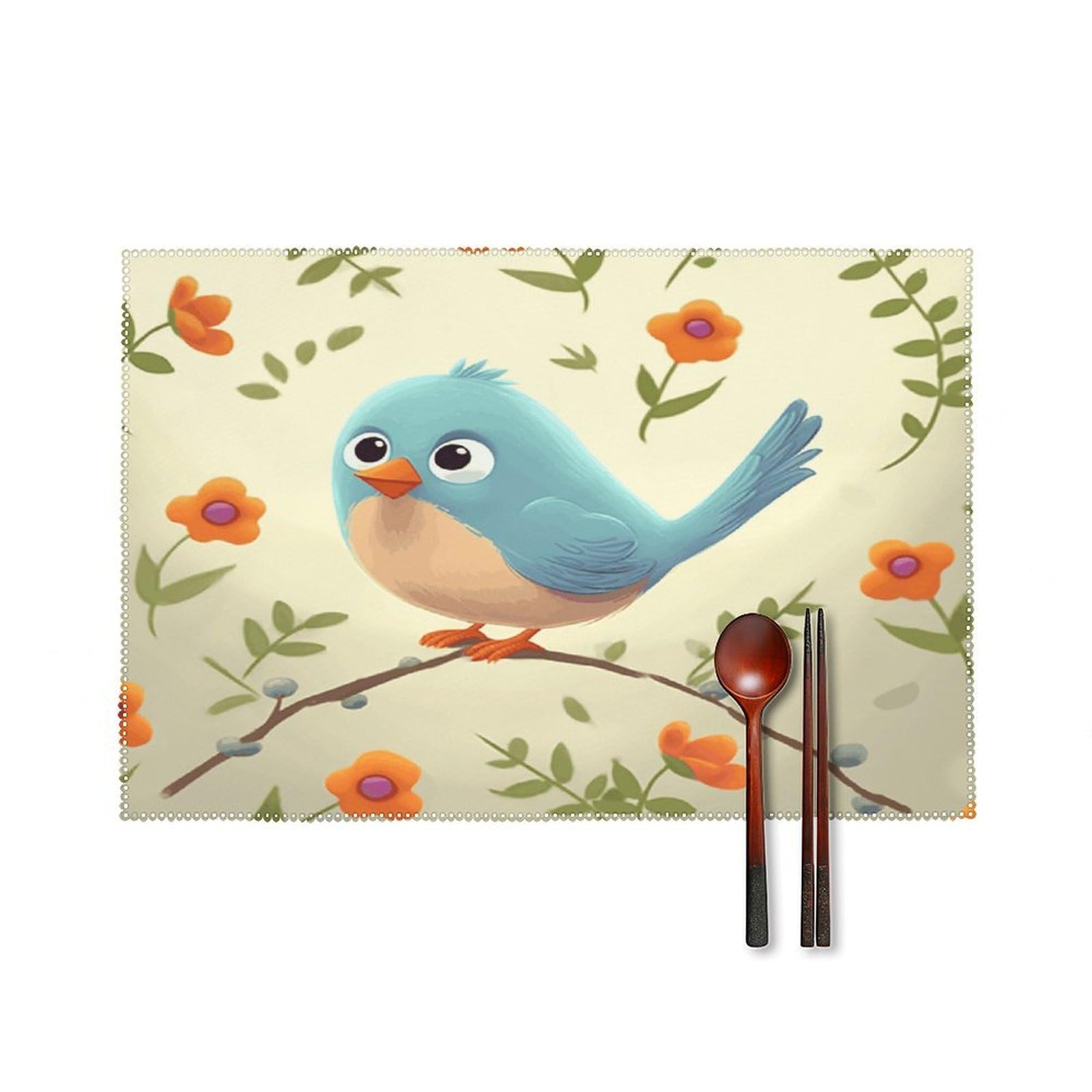Cute Bird Placemats Set of 4 Heat Resistant Non-Slip Place Mats Reusable Dining Table Mats Canvas Place Mat Anti-Fading Waterproof Placemats for Dining Table Decor