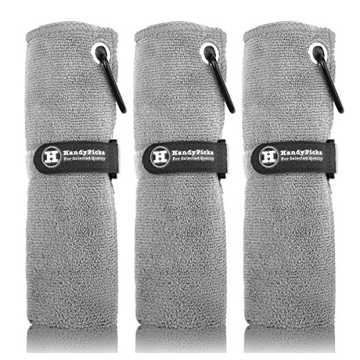 Handy Picks Microfiber Golf Towel (16" X 16") with Carabiner Clip, Hook and Loop Fastener - The Convenient Golf Cleaning Towel Pack