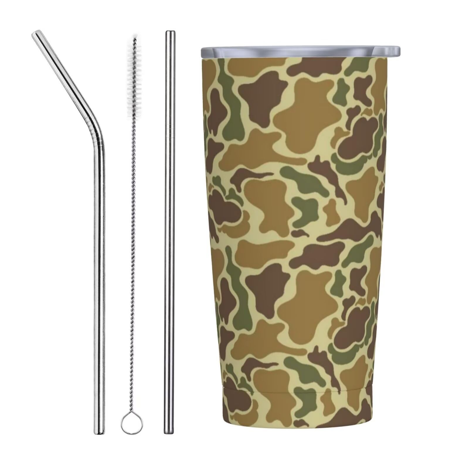 Photo 1 of ***LID NOT INCLUDED -SELLING AS IS*** ZEJAYFEY Vintage Camo Green Tumbler 20oz Stainless Steel Insulated Tumblers with Straw Cups Camouflage Retro Brown Army Woodland Travel Coffee Mug Tea Wine Cup Water Bottle for Women Men