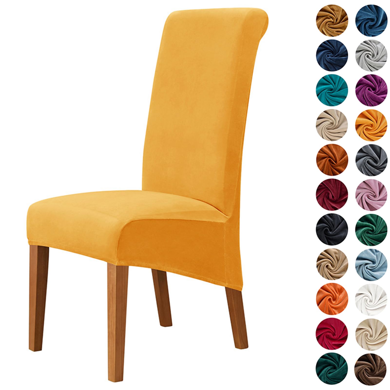 Morbuy Chair Covers Set of 2/4/6, Velvet High Stretch Dining Chair Slipcovers, Removable Washable High Back Chair Protector Covers for Hotel,Ceremony,Banquet,Kitchen,Restaurant (6pc,Gold)