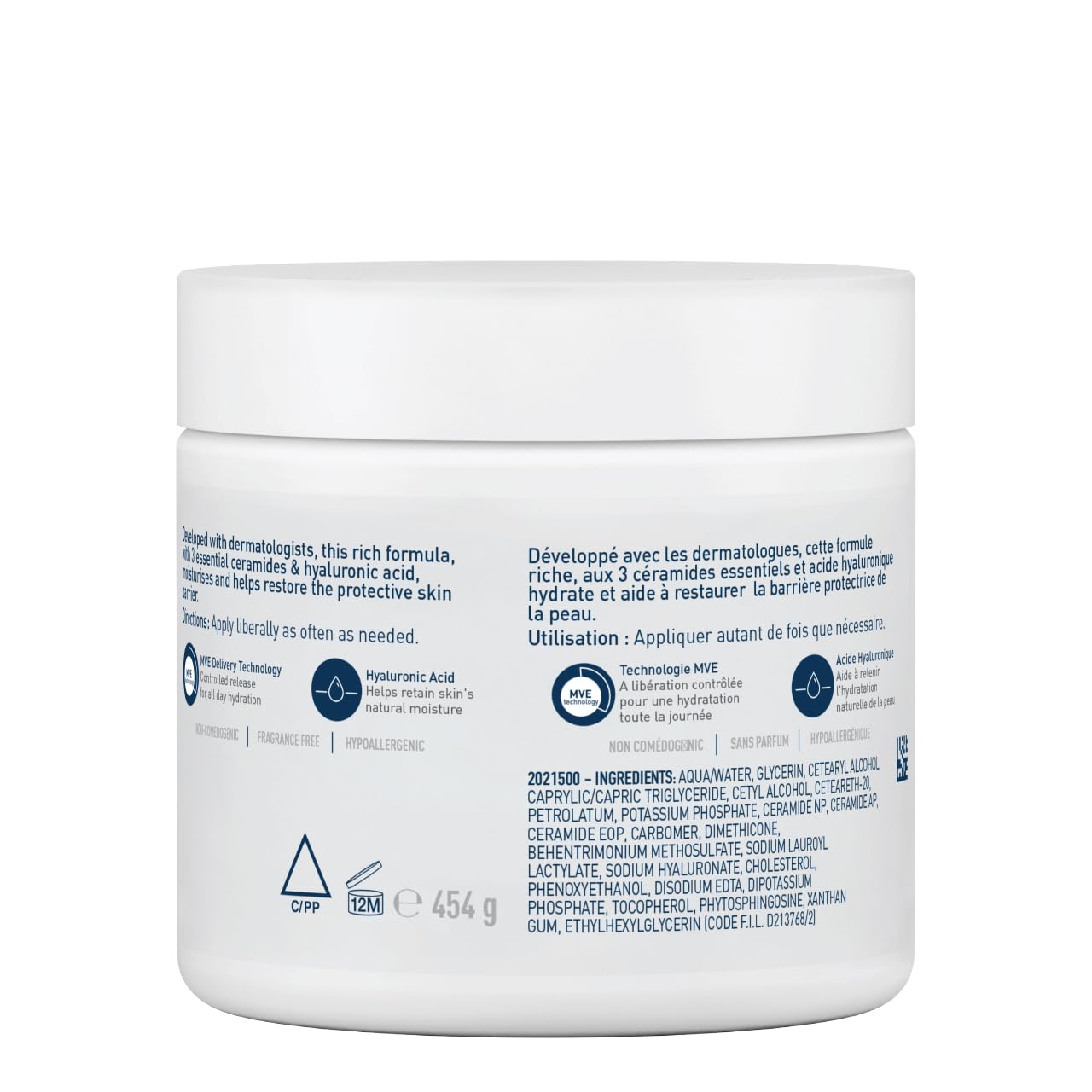 CeraVe Moisturising Cream 454g Jar – Rich 24-Hour Face & Body Cream with 3 Ceramides & Hyaluronic Acid, Deeply Nourishing for Dry to Very Dry Skin, Fragrance-Free