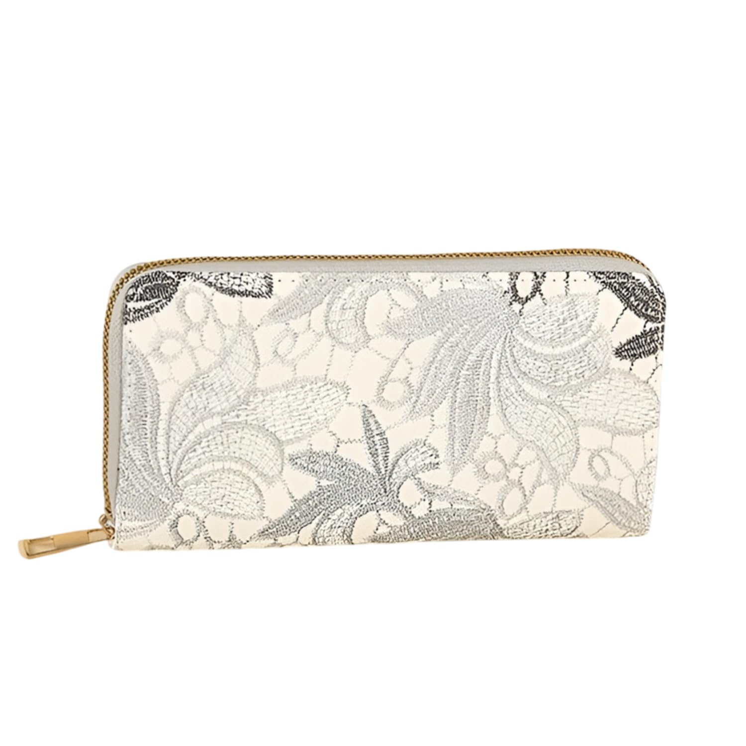 Elegant Women Lace Wallet– Large Capacity Zipper, Mobile Phone & Coin Holder (Light Grey)-image-49