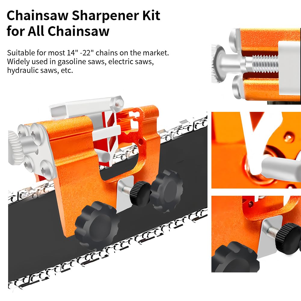 ProfiSaw Chain Sharpener - Kit per affilacoltelli a mano portatile Chainsaw Sharpener Chain Sharpener The Precise Universal Sharpener for All Chainsaws | Razor Sharp in Minutes| Arancione