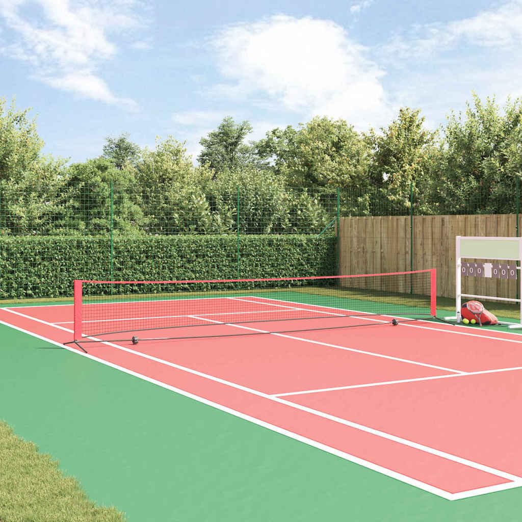 vidaXL Tennisnetz Schwarz und Rot Polyester Outdoor- Transportables Faltbares