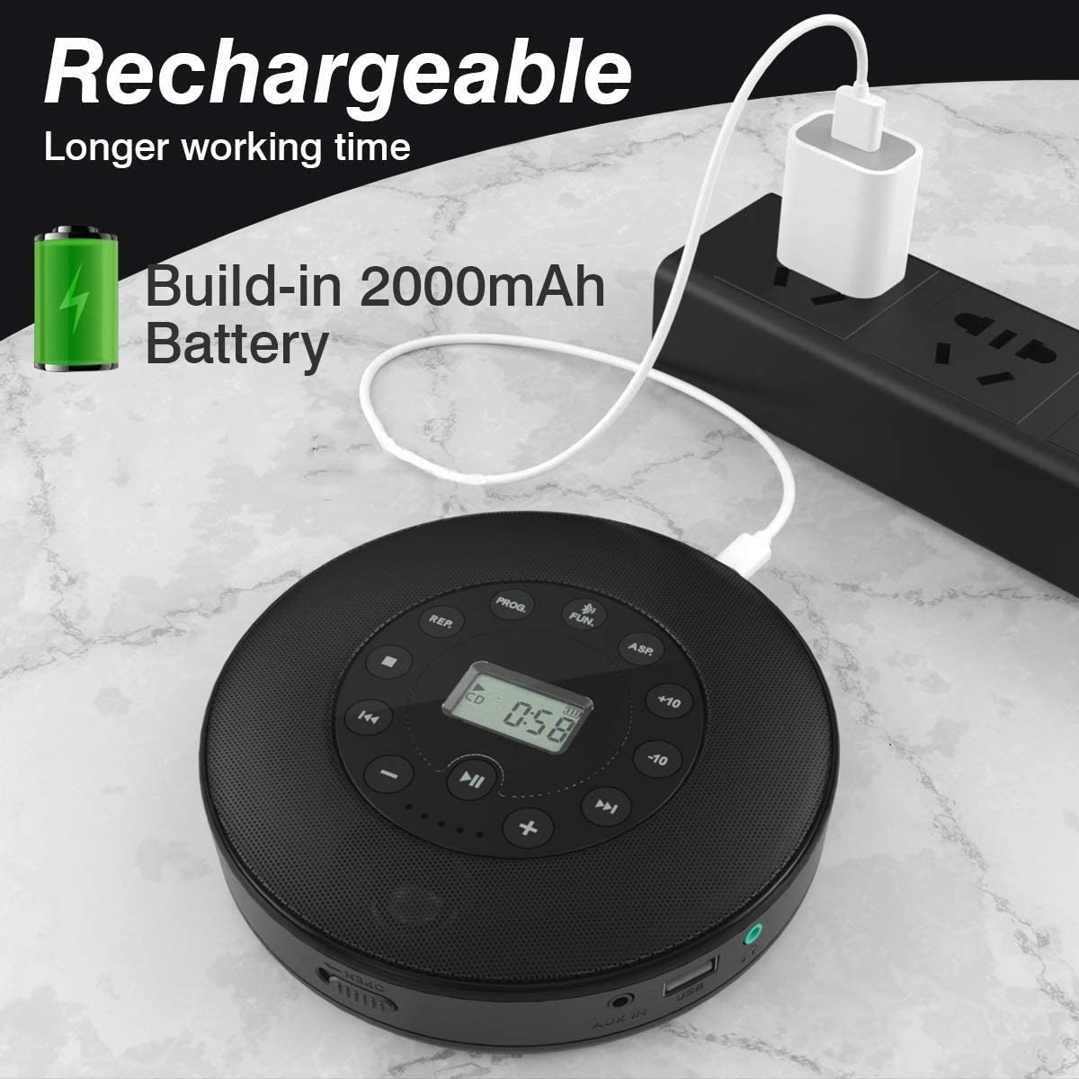Lettore CD portatile, altoparlante stereo integrato, lettori MP3 Walkman personali con Bluetooth, lettore musicale CD ricaricabile per compact disc per auto, per feste, palestre e studi di danza, yoga