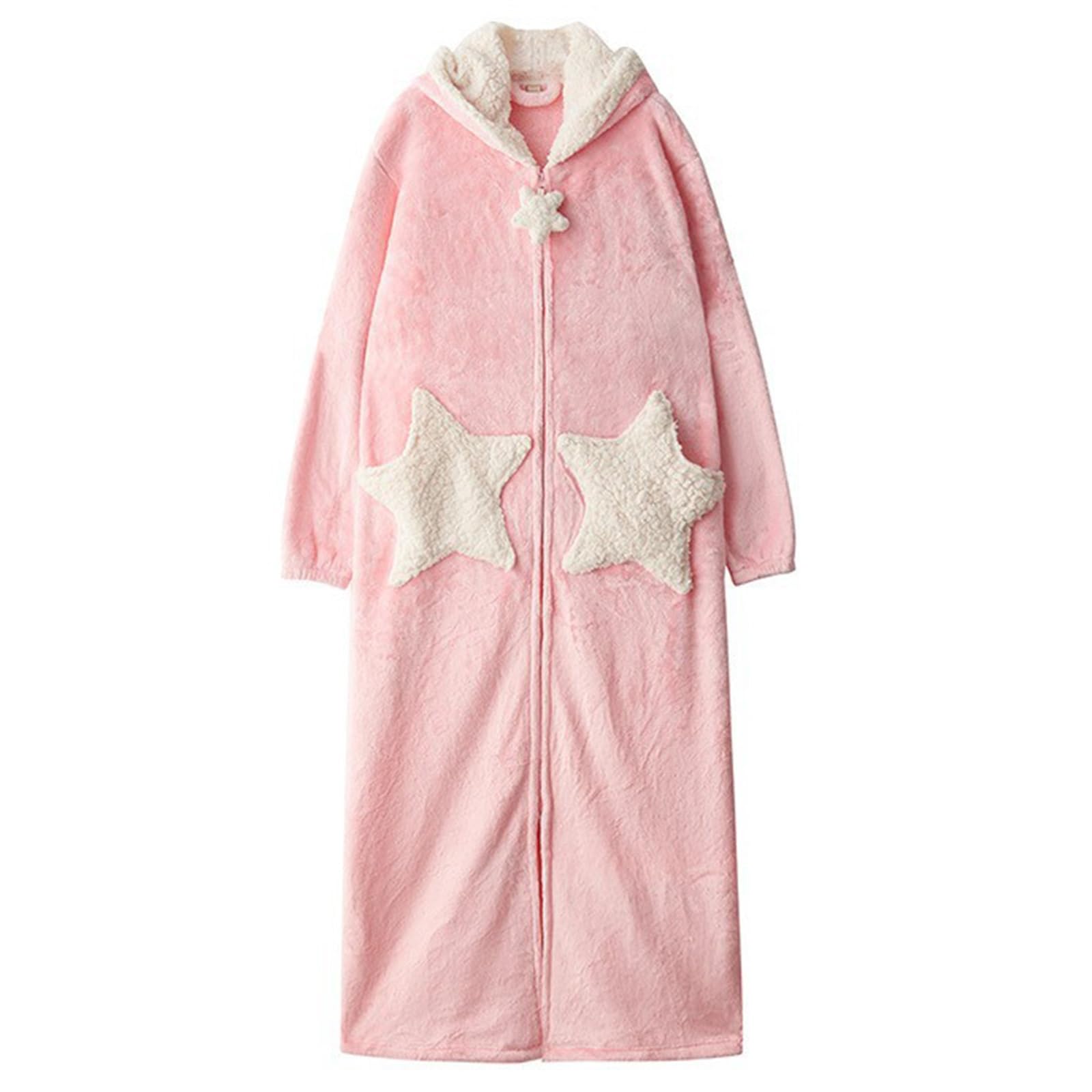 Szlafrok Damskie Szaty Zapinane Na Zamek Plus Size, Luksusowy Flanelowy Polarowy Szlafrok Na Całej Długości Z Kieszeniami (Color : Roze, Size : M)