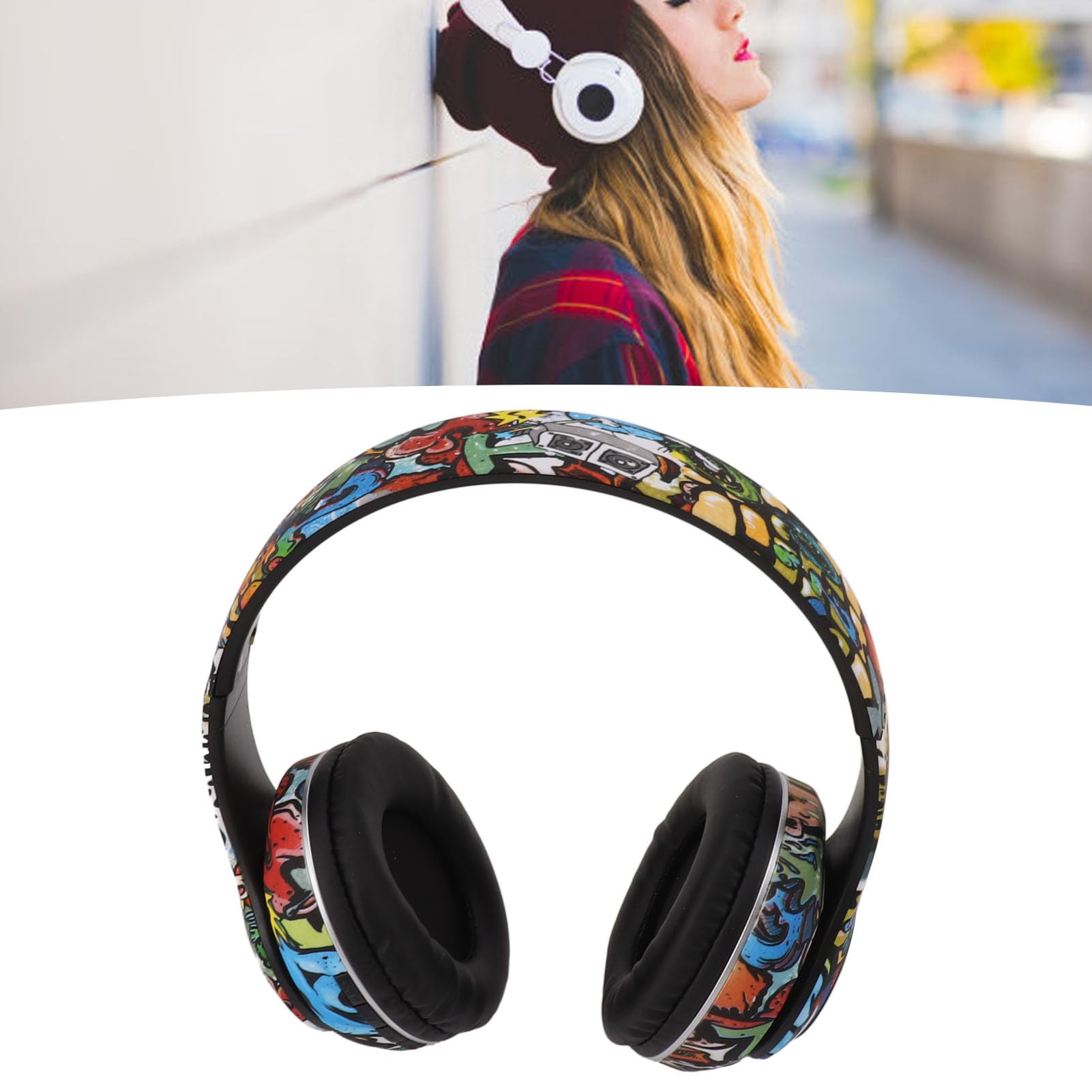 Over-Ear-Kopfhörer, Kabelloses, Faltbares, Leichtes Headset, Innovativer Graffiti-Design-Kopfhörer mit Geräuschunterdrückung, Tiefer Bass für Trave,