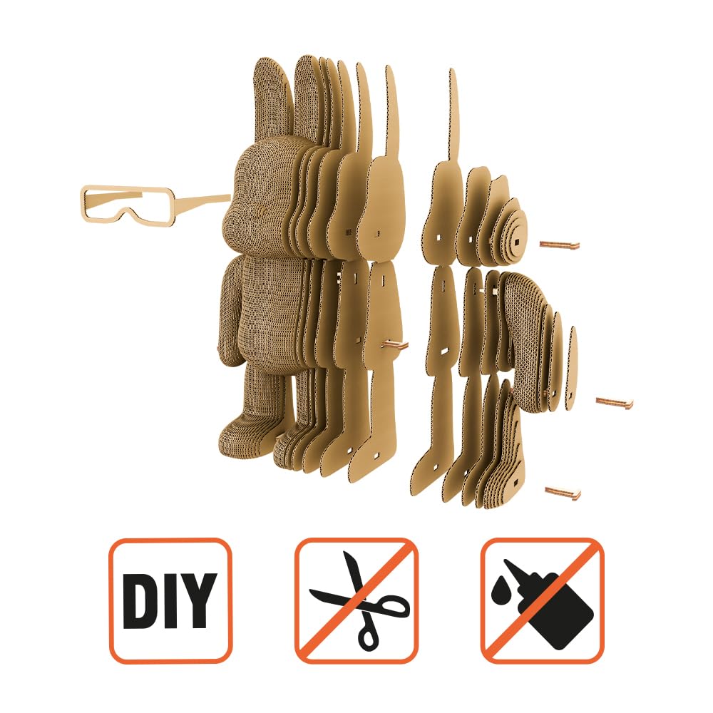 Lapin Arty Bunny Puzzle 3D en Carton – Maquette à Monter | 160 Pièces, 22 × 18 × 14 cm – Kit Sculpture DIY à Peindre, Matériaux Recyclés, Ados & Adultes, Idée Cadeau Déco