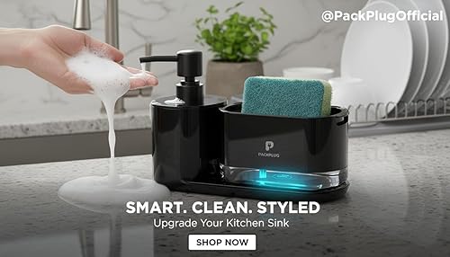 Miniatura 6 de Juego de dispensador automático de jabón para lavavajillas, bomba de jabón doble satisfactoria, bandeja de esponja premium, organizador de fregadero