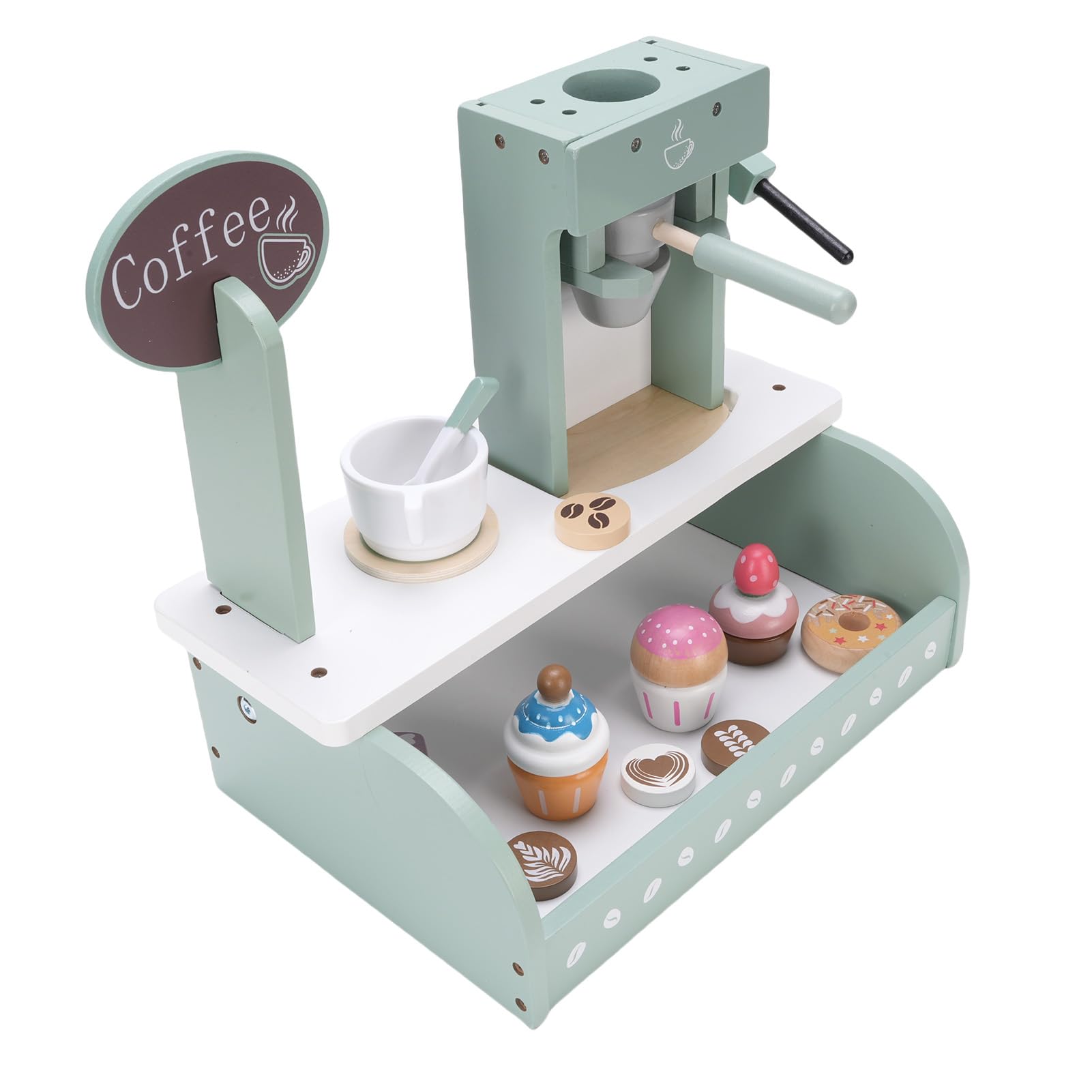 Topiky Spielset für -Kaffeemaschine aus Holz – Simulations-Rollenspielspielzeug für Kleinkinder mit Dessert- und Kaffeezubehör, Rollenspiel-Küchenset für ab 3 Jahren Als Geschenk