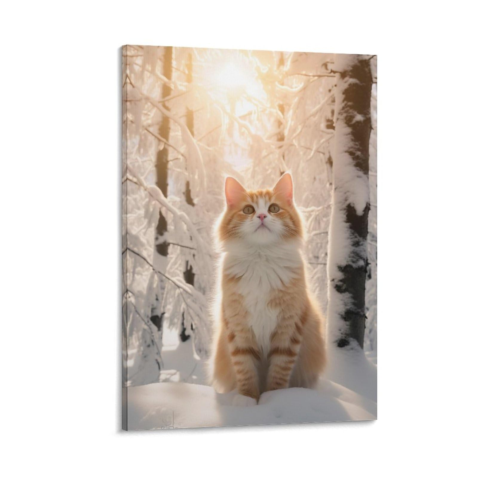 AYAROS Yellow Cat Wall Art Canvas Poster Romantic Animal Snow Cute Kitten Wall Decor Poster Dormitory Decor Painting Art Framed 16x24 inch
