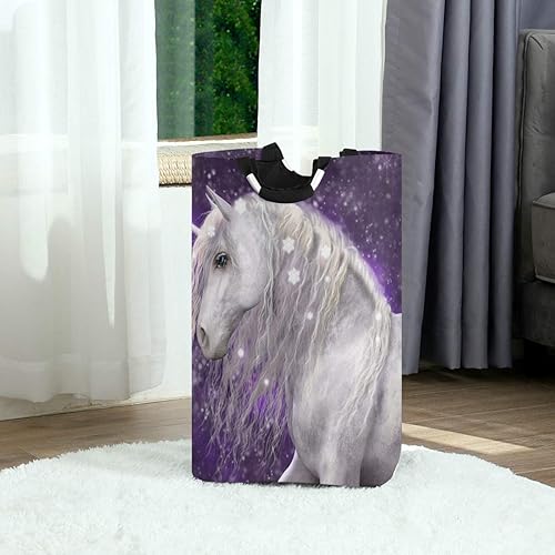 Miniatura 4 de senya - Cesta de almacenamiento grande plegable para ropa infantil, juguetes, unicornio de nieve con fondo morado
