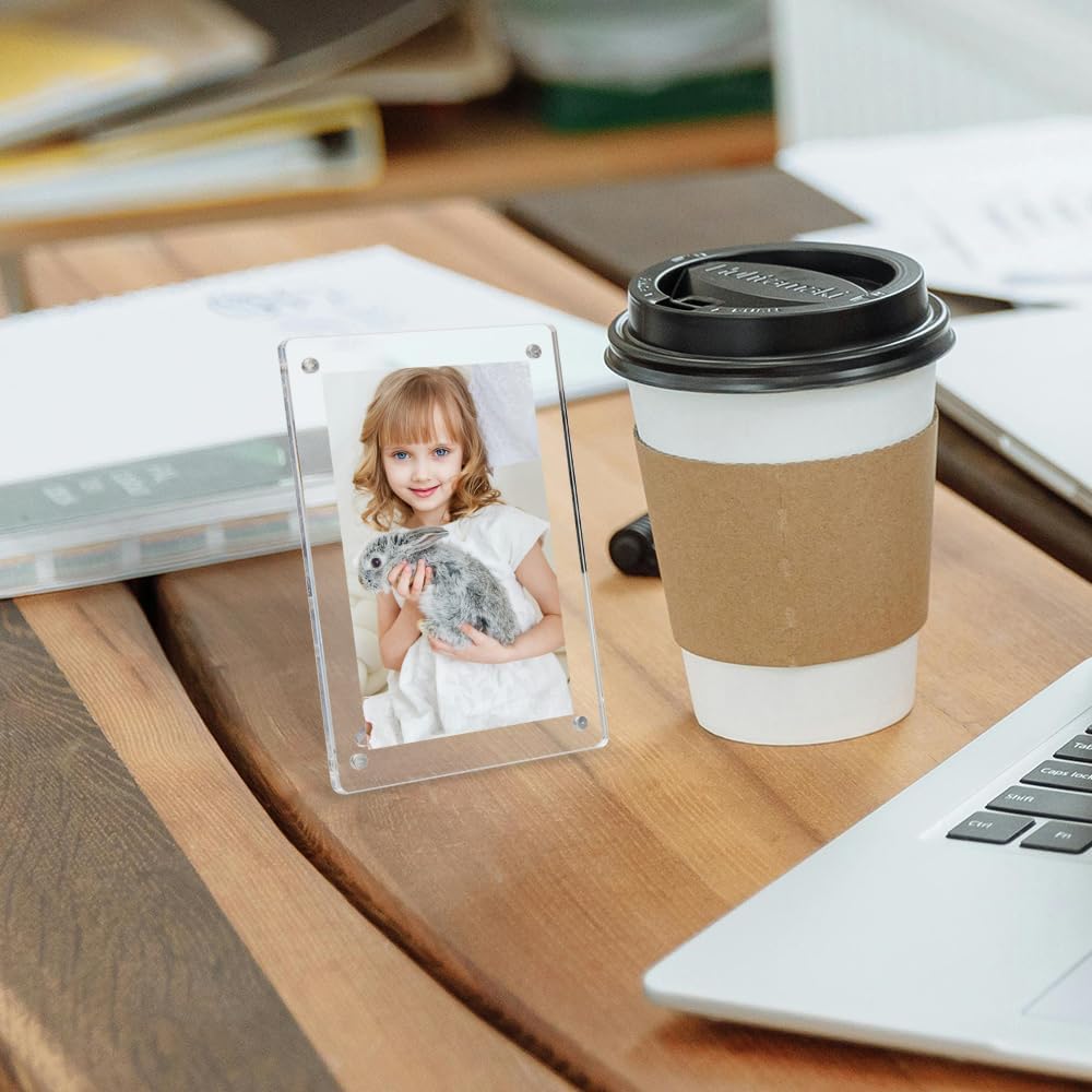 PICASSO SIGNAGE Mini Magnetic Acrylic Photo Frame 2.36x3.54 Inch | Double-Sided Clear Display | With Stand for Desk & Fridge | Instax Polaroid Mini Film Frame | Home Office Decor (Pack of 1) 3