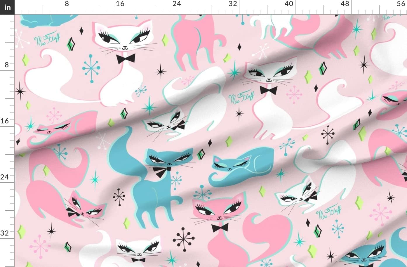 Spoonflower Fabric - Kittens Pink Large Scale Cats Cute Retro Vintage Art Printed on Organic Cotton Sateen Fabric by The Yard - Sewing Quilting Apparel Home Decor