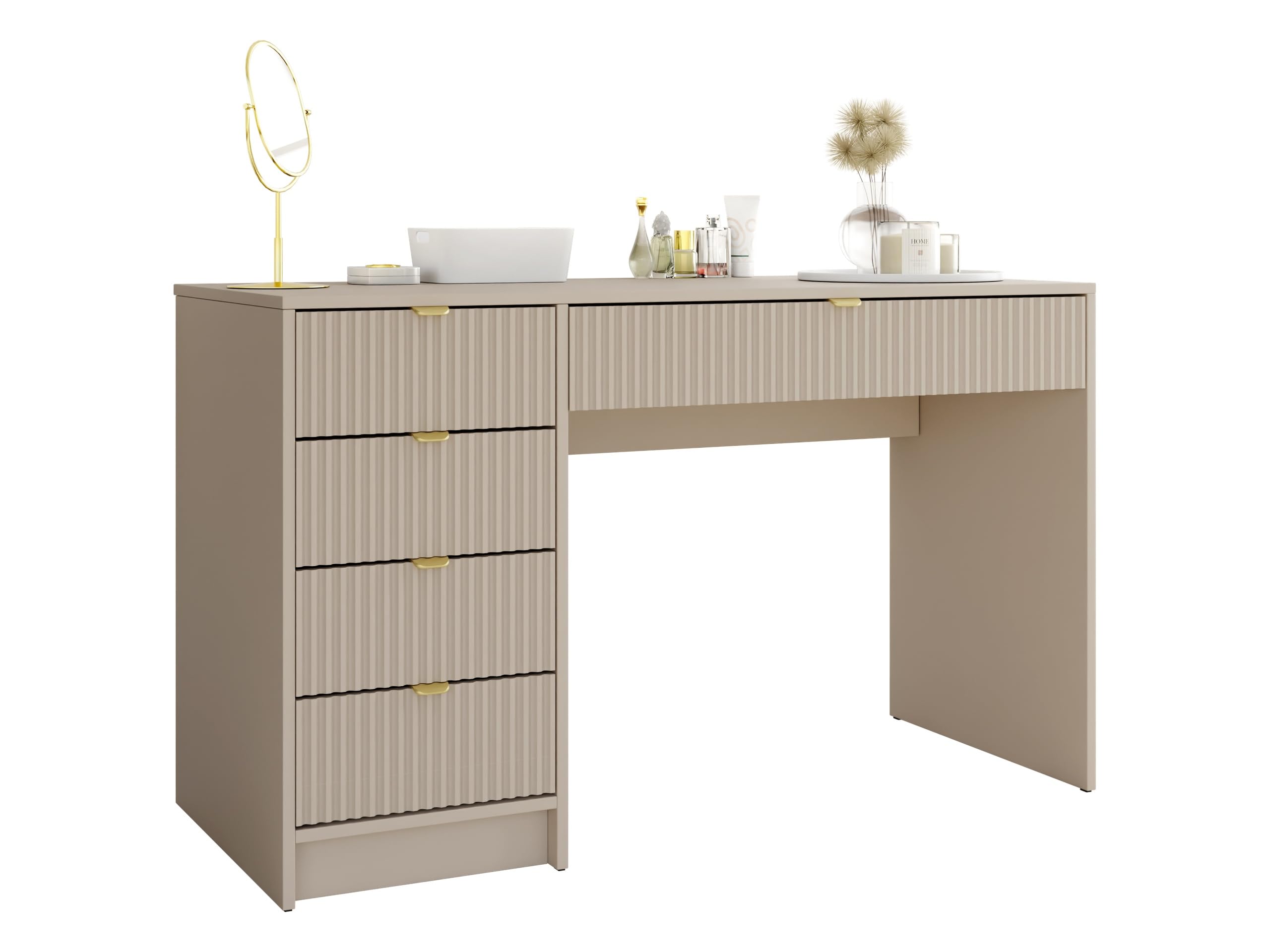 Mirjan24 Schreibtisch Tireno, 5 Universale Schubladen geriffelte Fronten Schülerschreibtisch Computertisch Kinderschreibtisch Arbeitstisch PC-Tisch Jugendzimmer Kinderzimmer (Sandbeige)