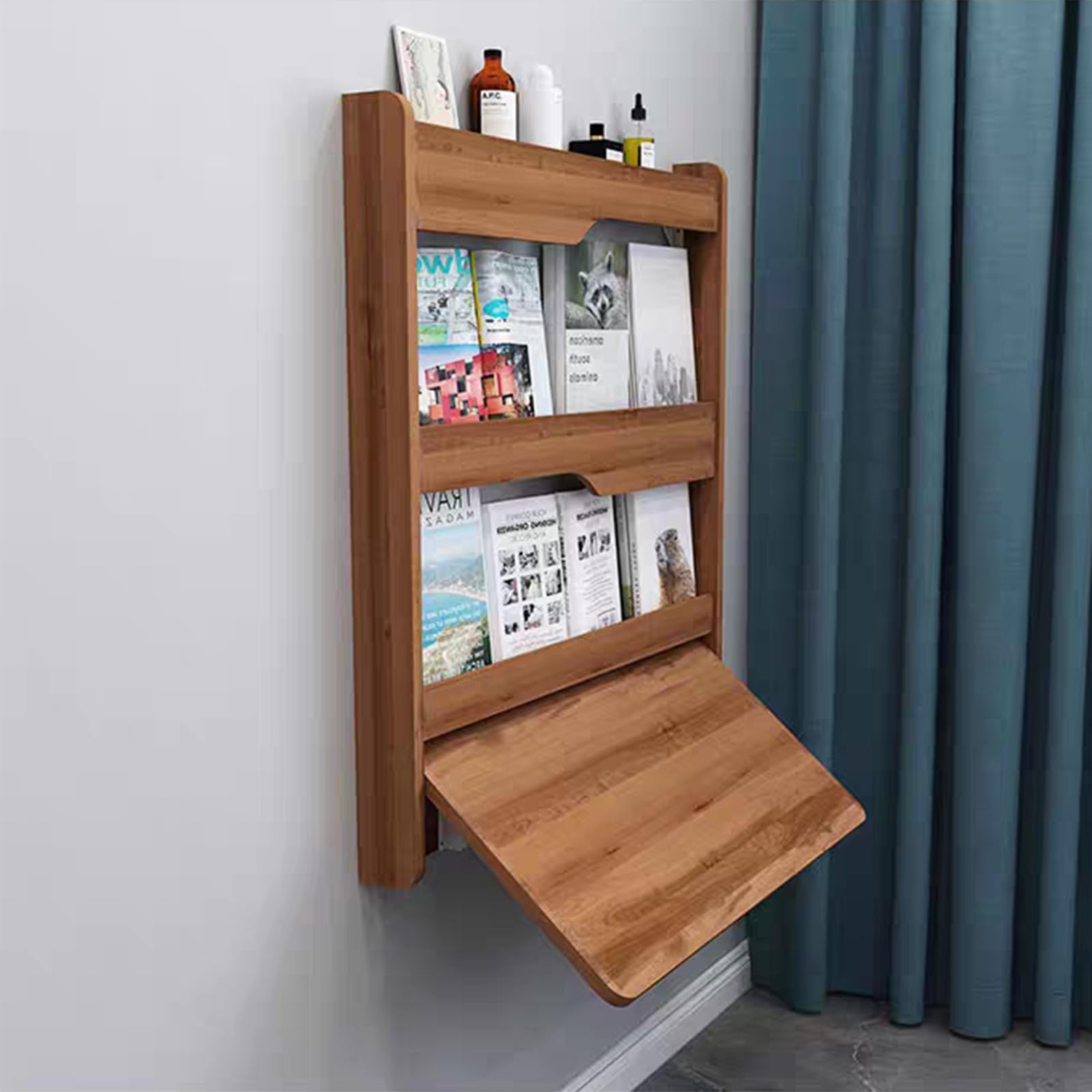 Table pliante murale bois massif bureau flottant ordinateur 82 cm