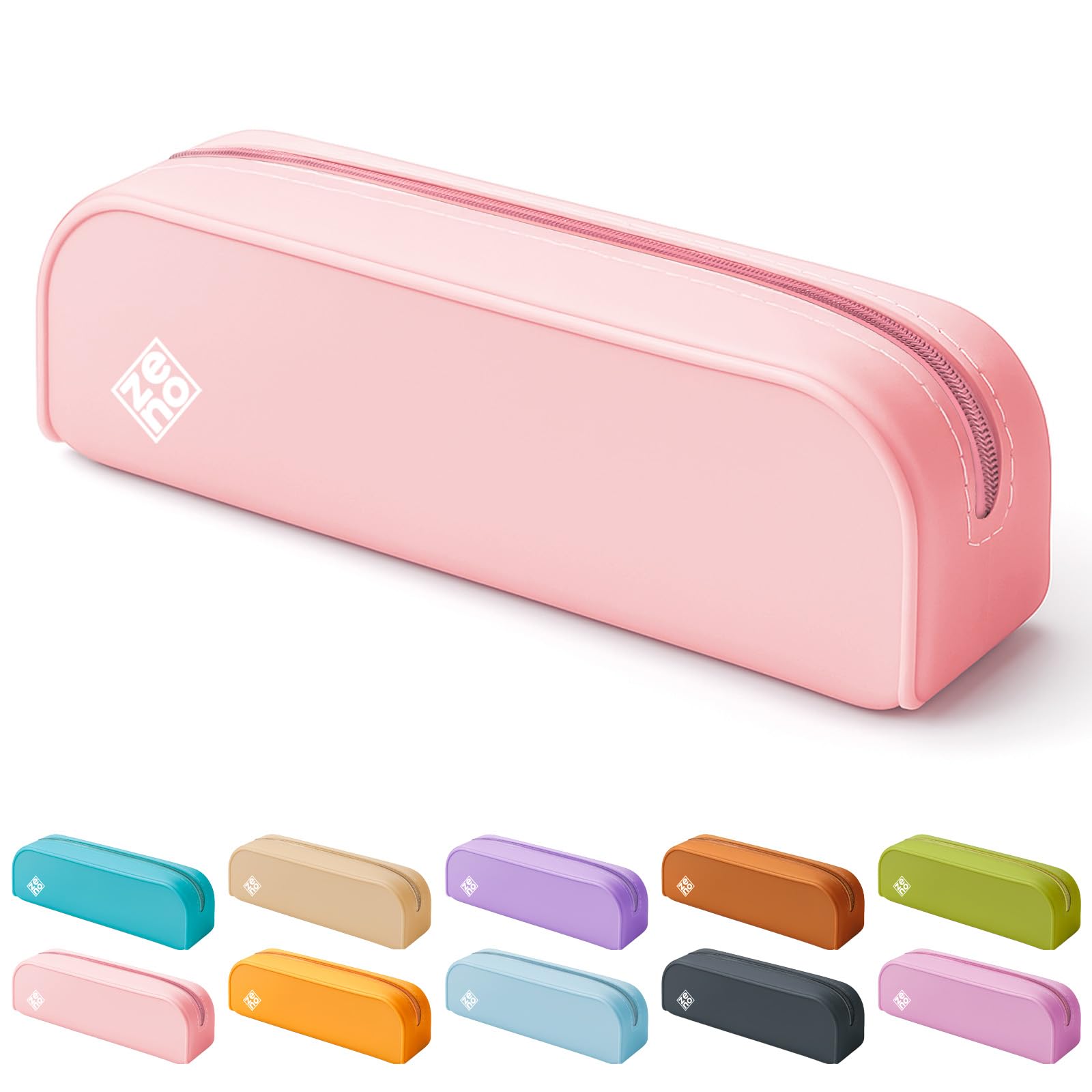 ZENO Silicone Pencil Case – Aesthetic Pencil Pouch for Women & Teens – Cute Pen Case, Pink Make Up Bag, Travel Organiser, Small Stationery Pouch, School Pencil Case – Pink Sunset