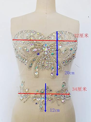Miniatura 2 de Zbroh Parches de diamantes de imitación hechos a mano para coser cuentas piedras apliques para accesorio de vestido delantero (plata)