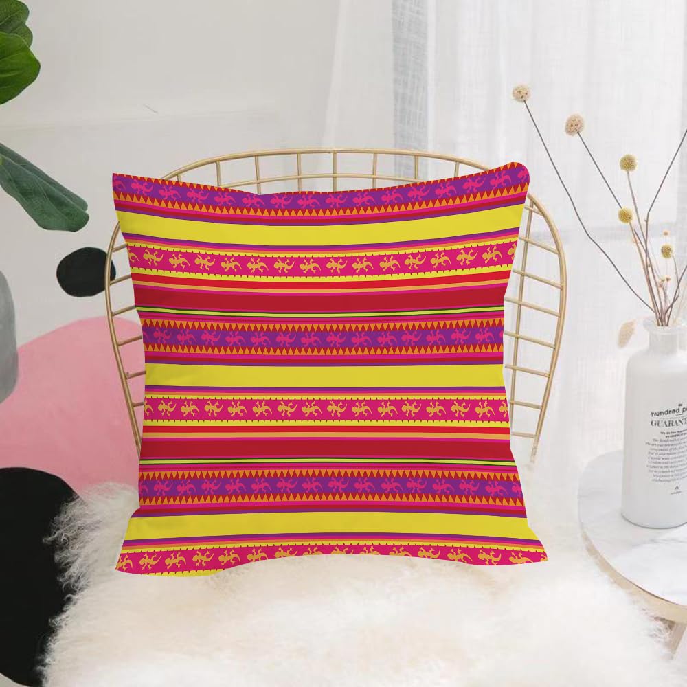 HYMSXW Cushion Cover,Throw Pillow Case Home Decorative for Living Room Bedroom Sofa Chair 20X20 Inch,Mexican, colorful striped pattern with abstract lizards animal figures11,Pillowcase 50X50cm