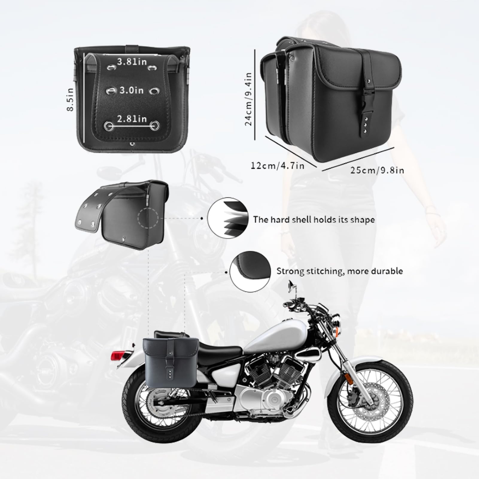 1 Par De Alforjas Moto, Bolsa De Herramientas Lateral De Cuero PU, Bolsas De Almacenamiento, Bolsa De Equipo para Motocicleta, Kit De Alforjas para Motocicleta, Negro para