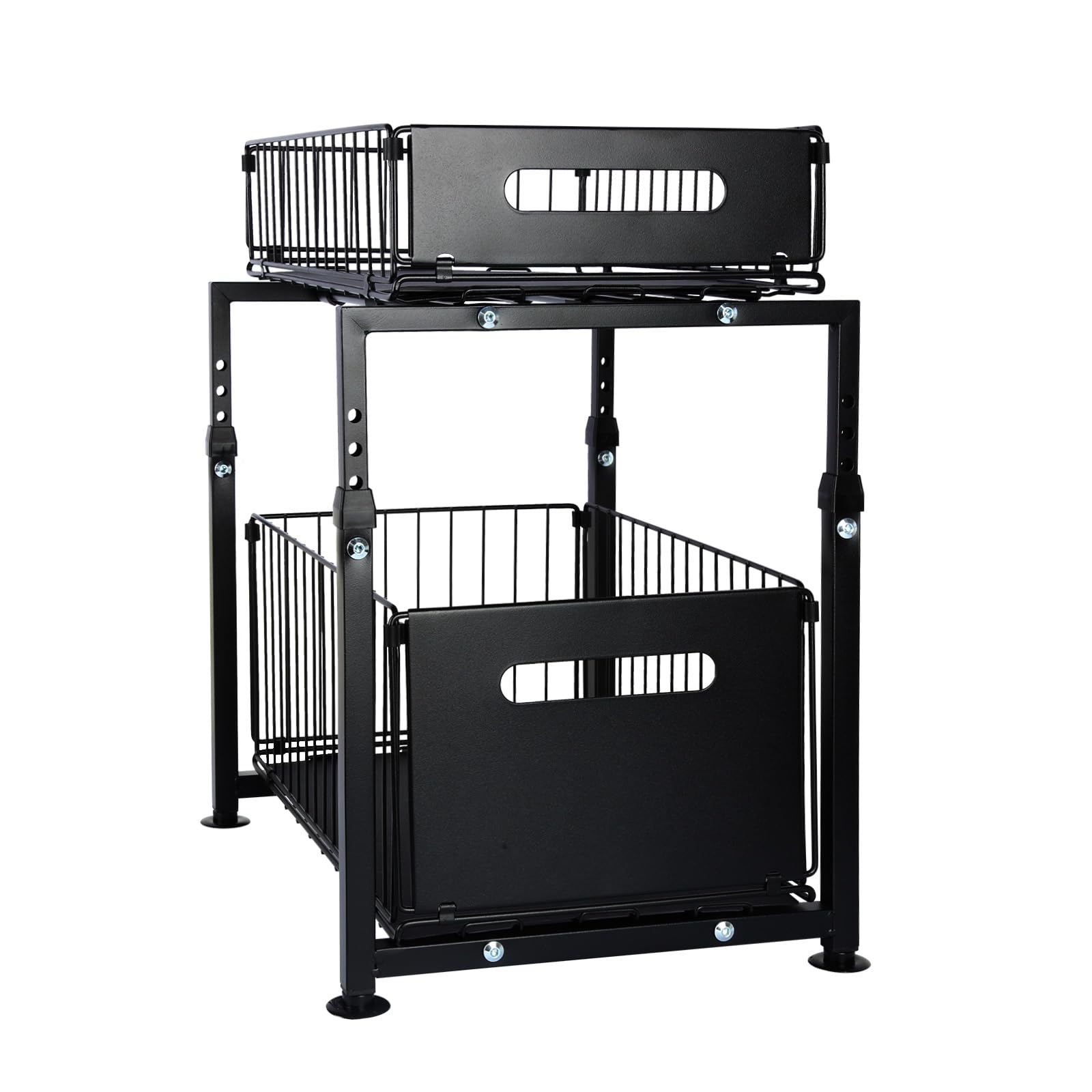 HUOLE Organisateur sous Evier Cuisine, Meuble De Rangement, Rangement Coulissant sous Evier Réglable en Hauteur, pour Cuisine Et Salle De Bain,29 x 38 x 49 cm (Noir)