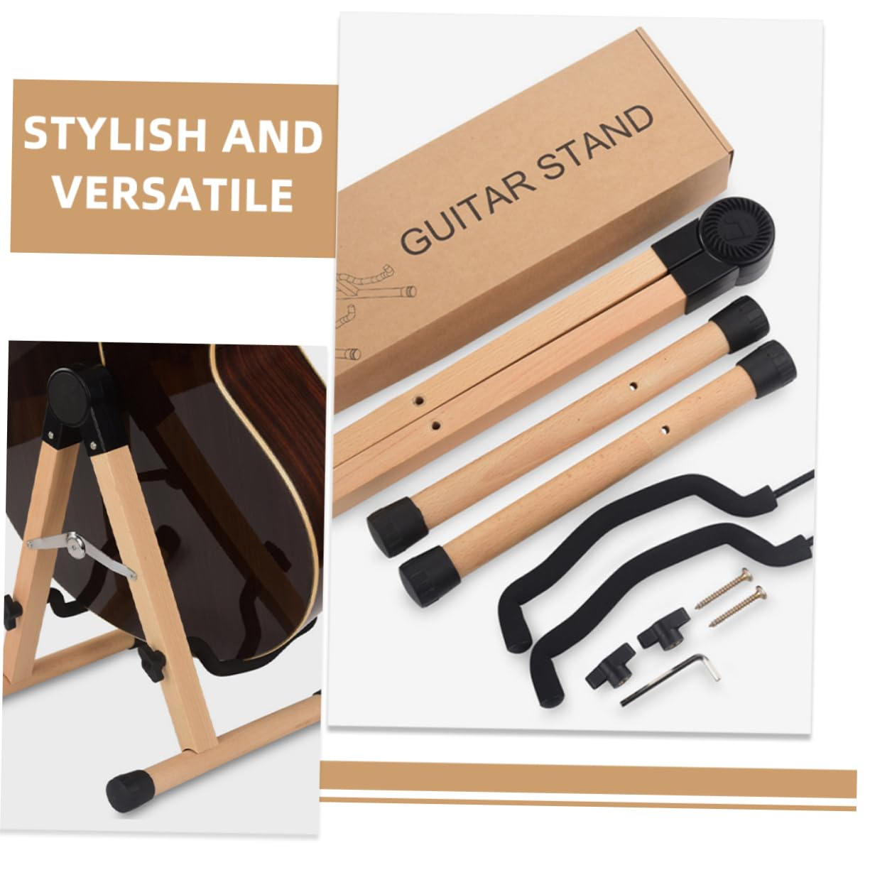 Didiseaon Soporte de Guitarra de Suelo de Madera Marrón Ukelele Estructura Resistente y Estable, Adecuado para Músicos en Exhibiciones o Uso Diario