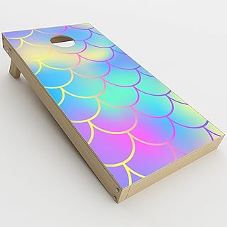 Skin Decal Vinyl Wrap for Cornhole Game Board Bag Toss (2xpcs.) Skins Stickers Cover/Pastel Colorful Mermaid Scales