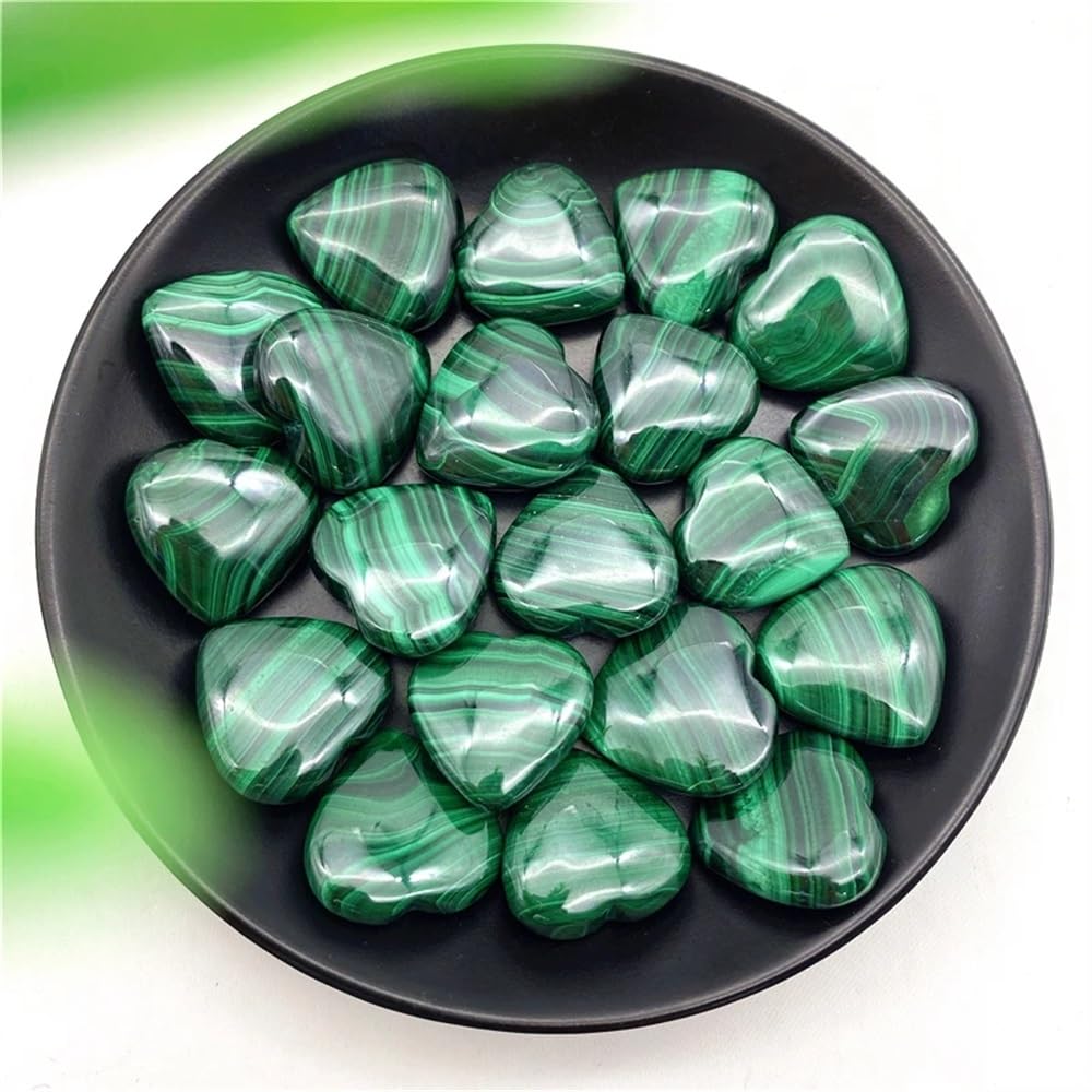 AtkitS Minéraux décoratifs en malachite naturelle en forme de cœur en cristal vert poli