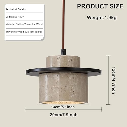 Miniatura 7 de Lámpara colgante japonesa Wabi Sabi de piedra natural, lámpara colgante de travertino amarillo nórdico para isla de cocina, candelabro de madera