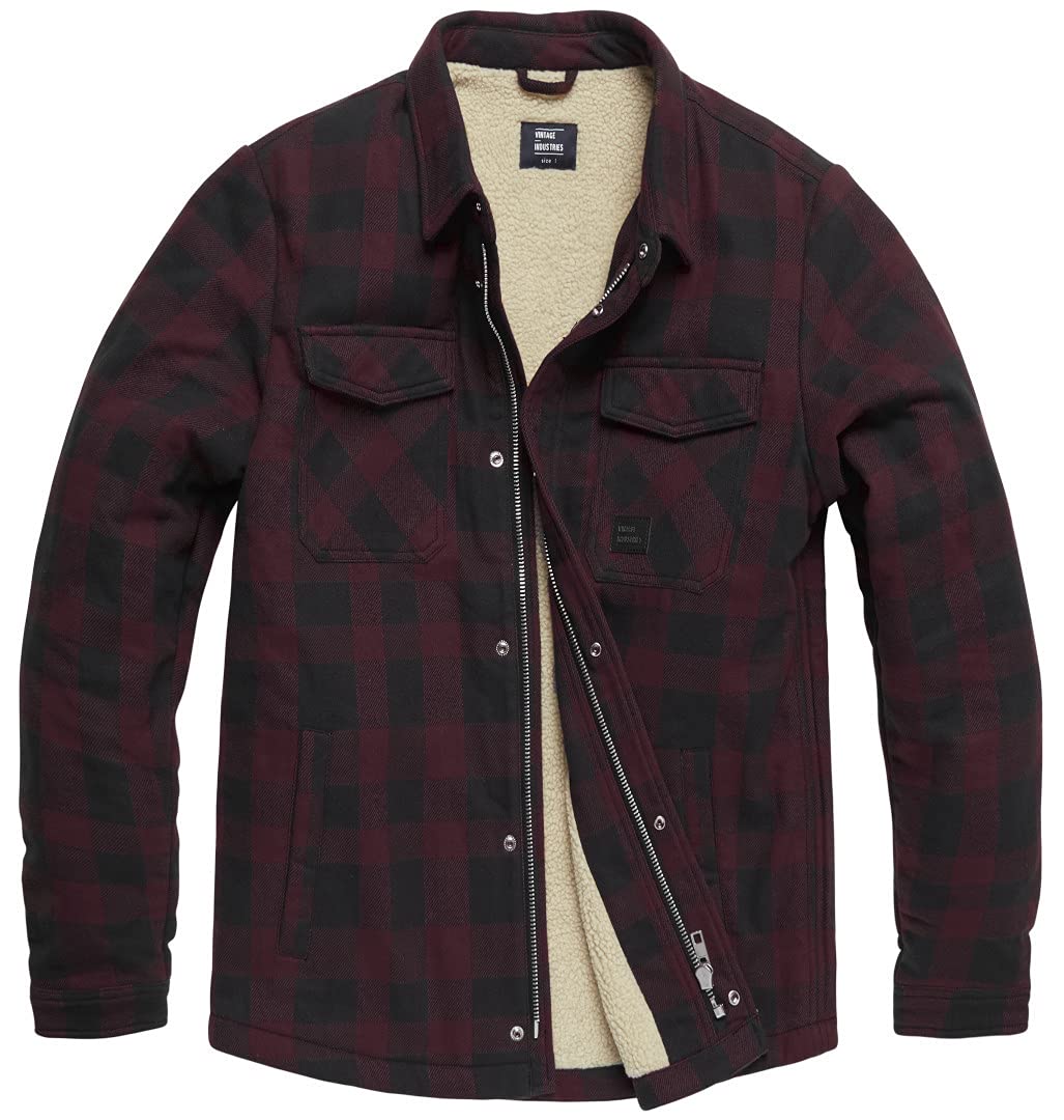 Vintage Industries Men's Burgundy Heavyweight Sherpa Shirt, Xl