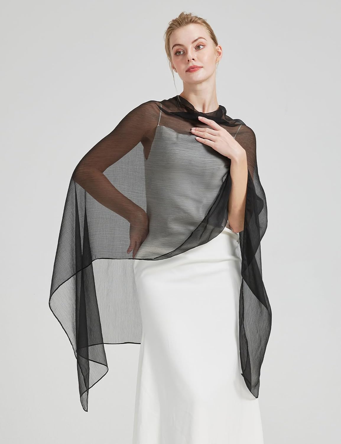 BEAUTELICATE Sheer Bridal Shawl for Wedding Dress 3 Multi-ways Shawl Bridesmaids Capelet Scarf - Image 2